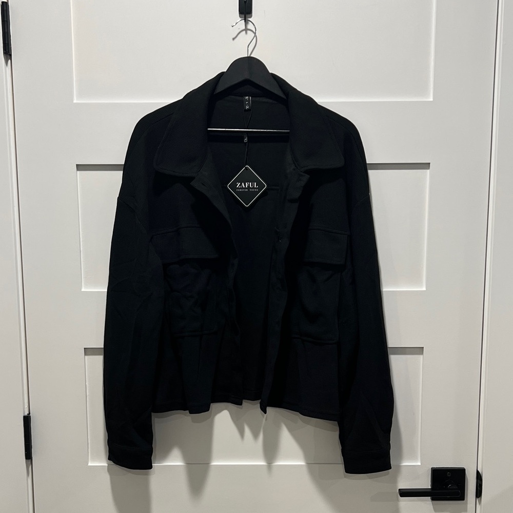 NWT - Zaful Women's Utility Jacket - Waffle Print, Black, Size L